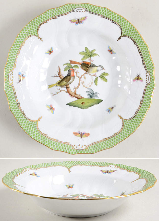 Rothschild Bird Green Border (ROEV) Large Rim Soup Bowl by Herend-1