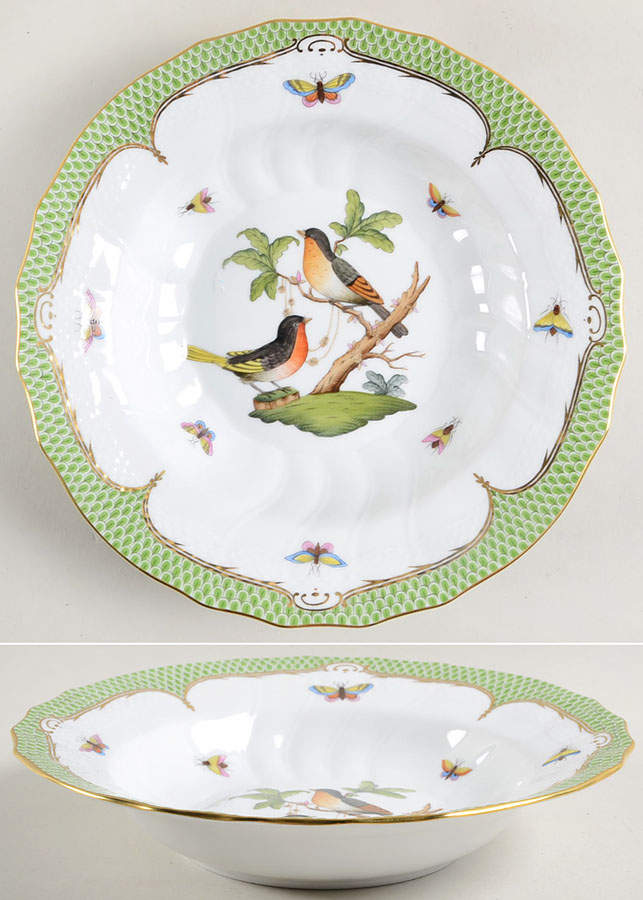 Rothschild Bird Green Border (ROEV) Large Rim Soup Bowl by Herend-1
