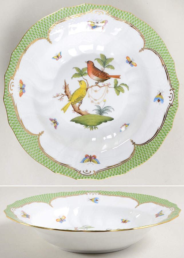 Rothschild Bird Green Border (ROEV) Large Rim Soup Bowl by Herend-1