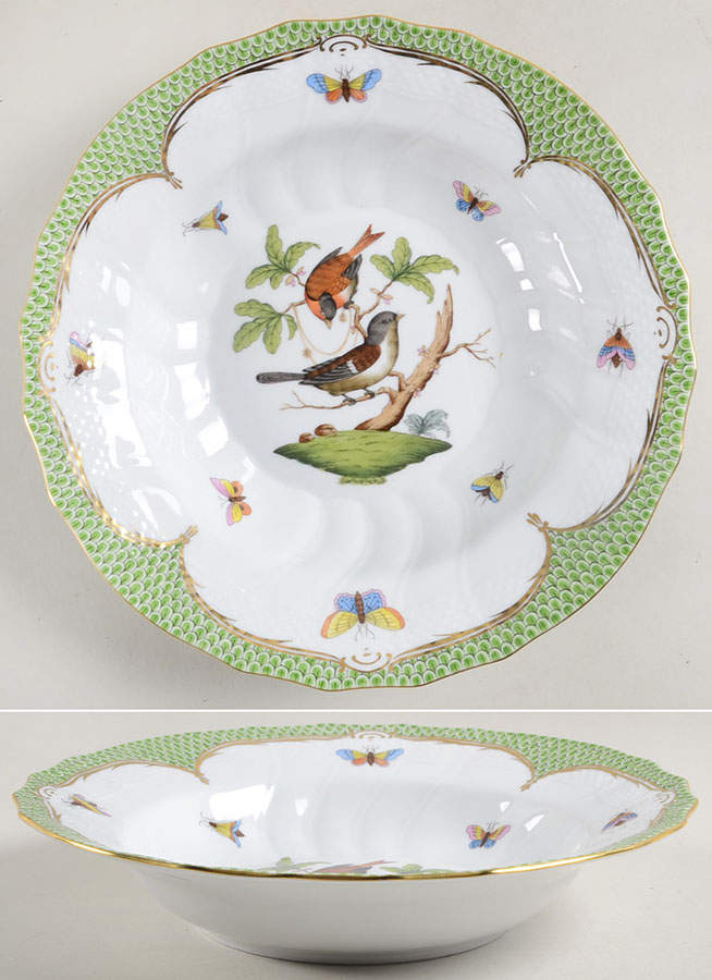 Rothschild Bird Green Border (ROEV) Large Rim Soup Bowl by Herend-1