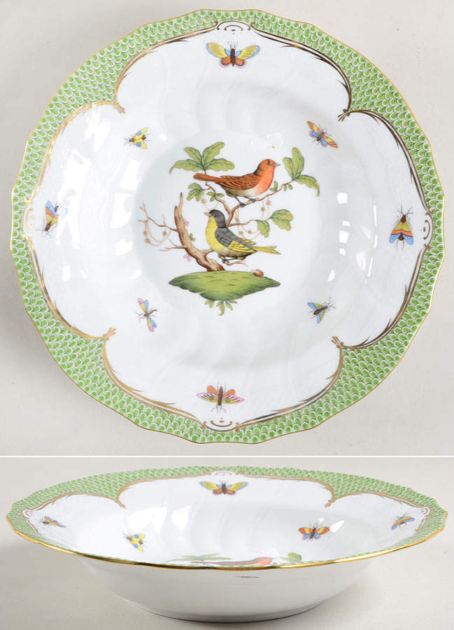 Rothschild Bird Green Border (ROEV) Large Rim Soup Bowl by Herend-1