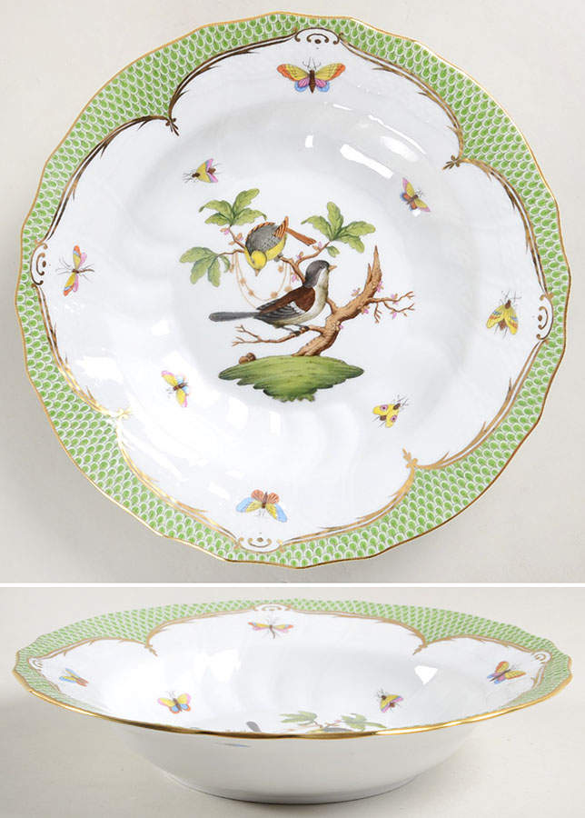 Rothschild Bird Green Border (ROEV) Large Rim Soup Bowl by Herend-1
