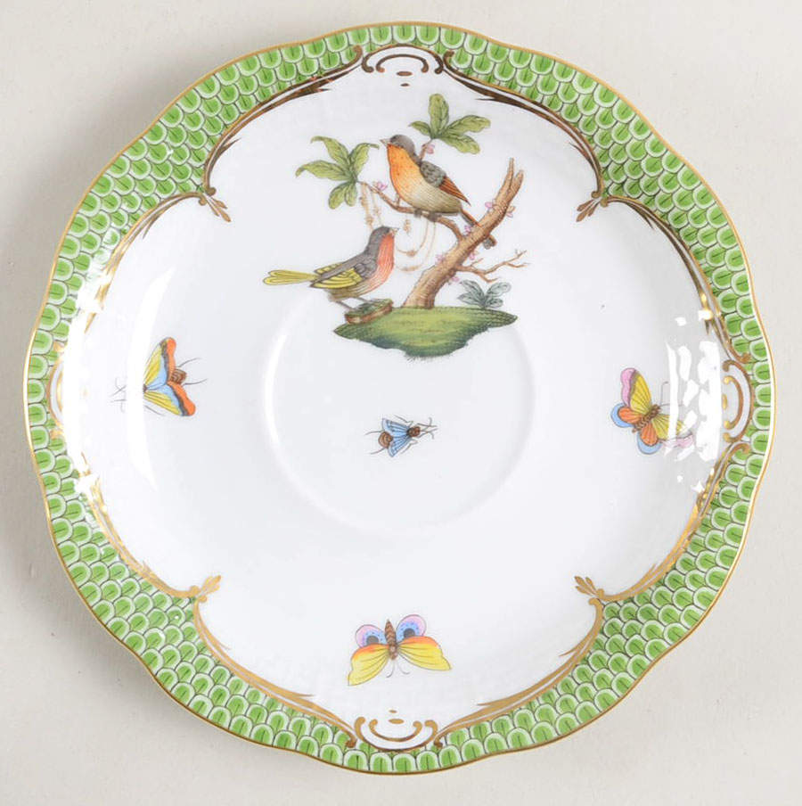 Rothschild Bird Green Border (ROEV) Saucer for Footed Cup by Herend-1
