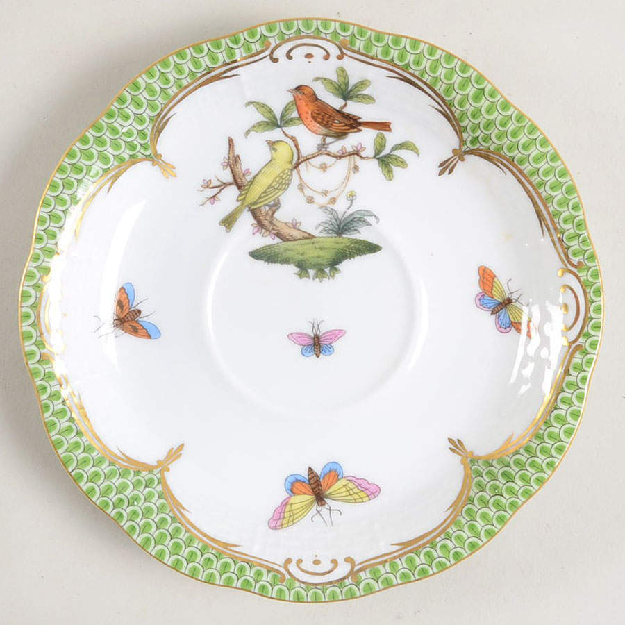 Rothschild Bird Green Border (ROEV) Saucer for Footed Cup by Herend-1