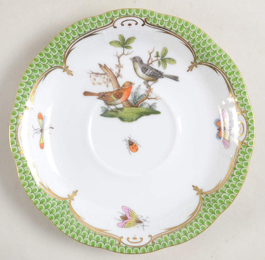 Rothschild Bird Green Border (ROEV) Saucer for Footed Cup by Herend-1