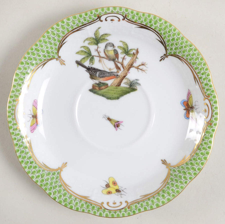 Rothschild Bird Green Border (ROEV) Saucer for Footed Cup by Herend-1