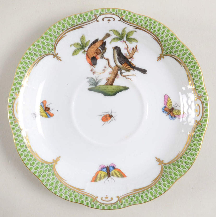 Rothschild Bird Green Border (ROEV) Saucer for Footed Cup by Herend-1