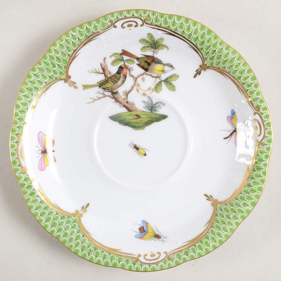 Rothschild Bird Green Border (ROEV) Saucer for Footed Cup by Herend-1