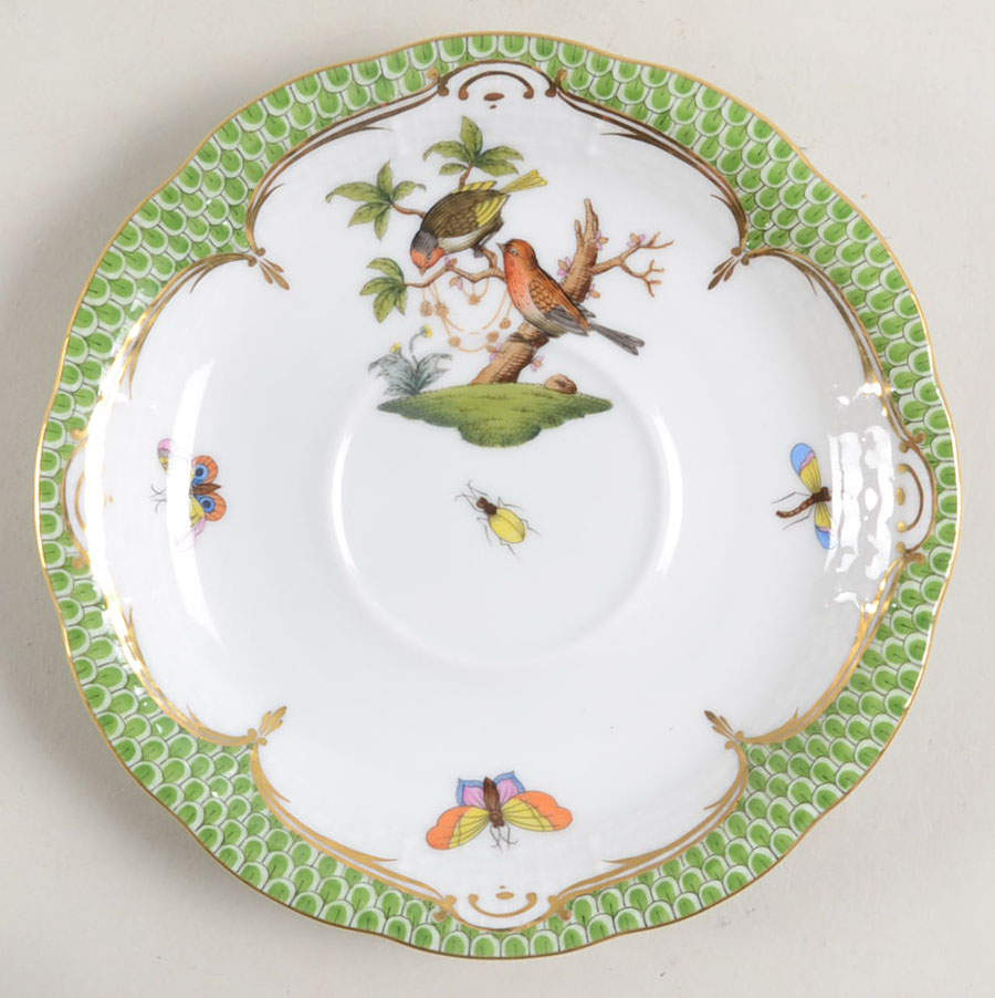 Rothschild Bird Green Border (ROEV) Saucer for Footed Cup by Herend-1