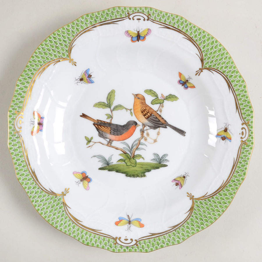 Rothschild Bird Green Border (ROEV) Dessert/Pie Plate by Herend-1