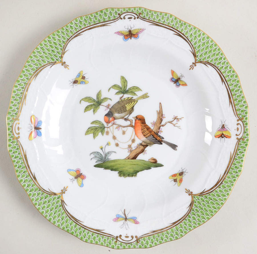 Rothschild Bird Green Border (ROEV) Dessert/Pie Plate by Herend-1