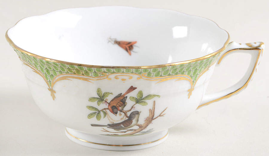 Rothschild Bird Green Border (ROEV) Footed Cup by Herend-1