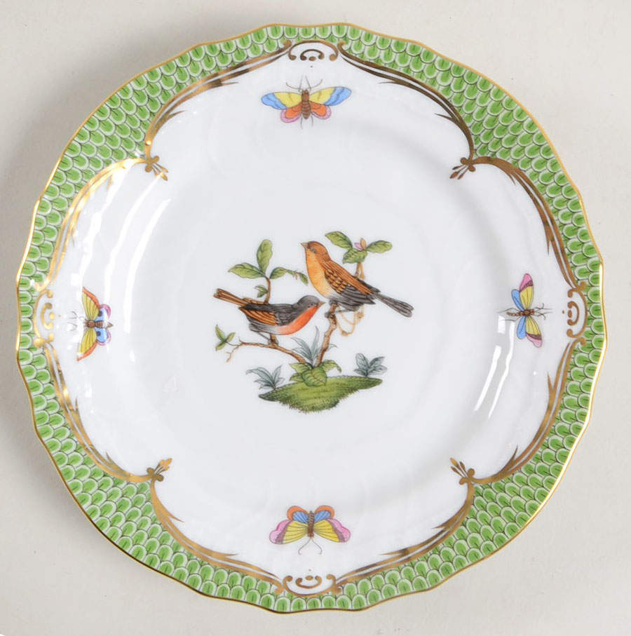 Rothschild Bird Green Border (ROEV) Bread & Butter Plate by Herend-1