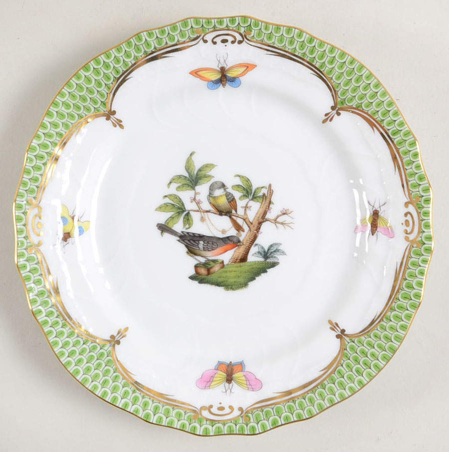 Rothschild Bird Green Border (ROEV) Bread & Butter Plate by Herend-1