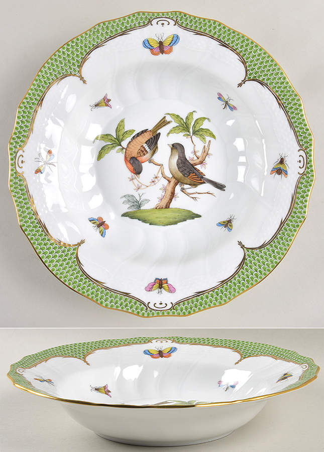 Rothschild Bird Green Border (ROEV) Large Rim Soup Bowl by Herend-1