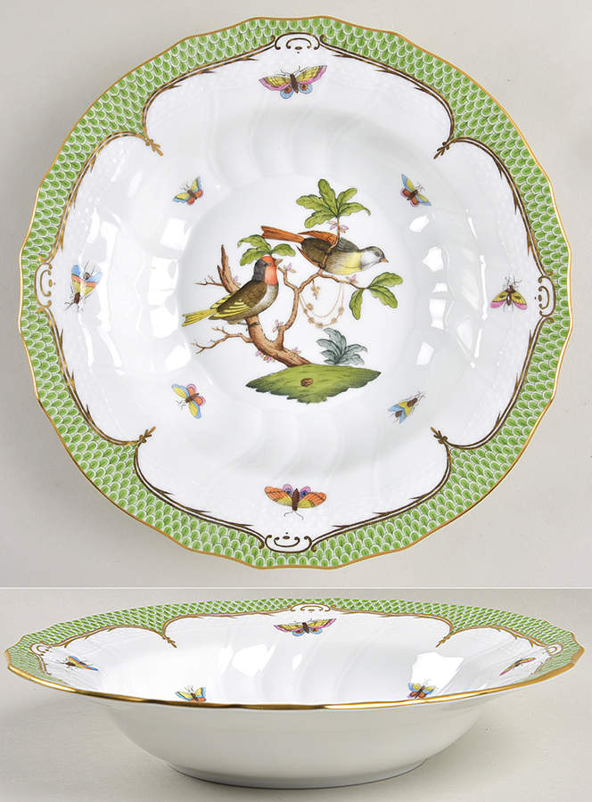 Rothschild Bird Green Border (ROEV) Large Rim Soup Bowl by Herend-1