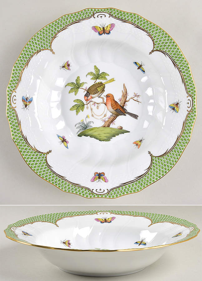 Rothschild Bird Green Border (ROEV) Large Rim Soup Bowl by Herend-1