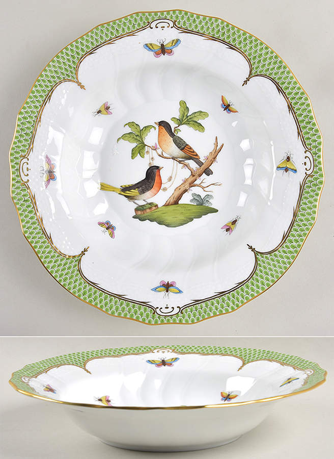 Rothschild Bird Green Border (ROEV) Large Rim Soup Bowl by Herend-1