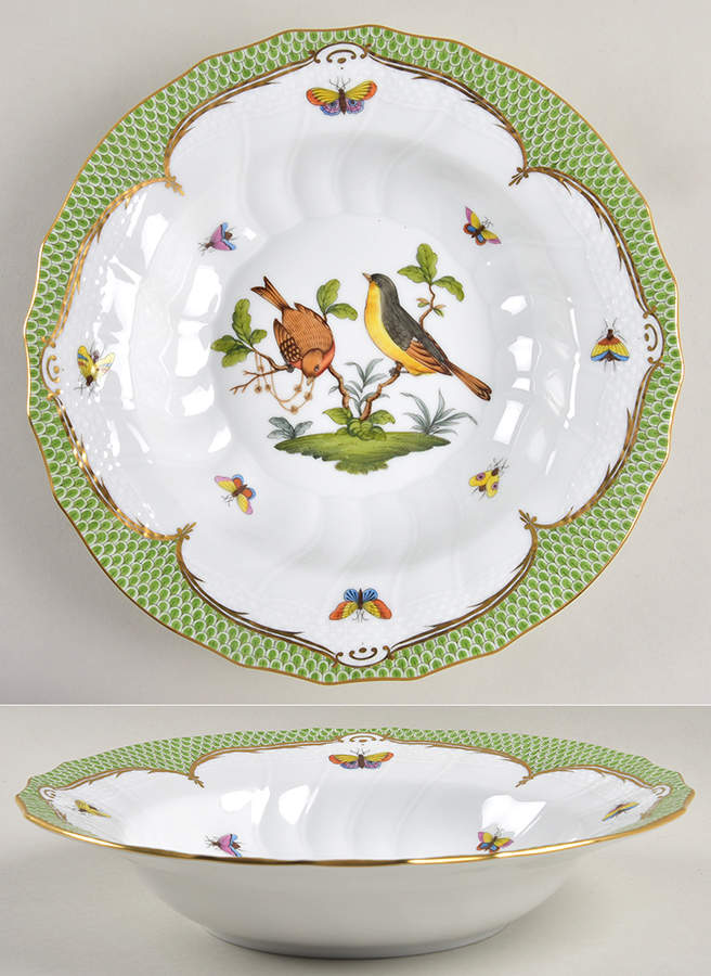 Rothschild Bird Green Border (ROEV) Large Rim Soup Bowl by Herend-1