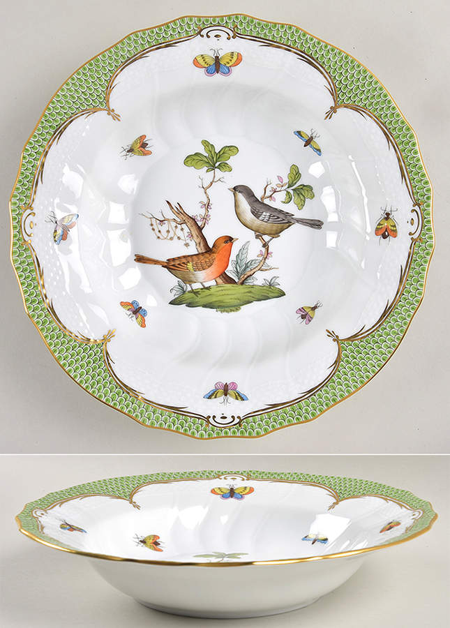 Rothschild Bird Green Border (ROEV) Large Rim Soup Bowl by Herend-1