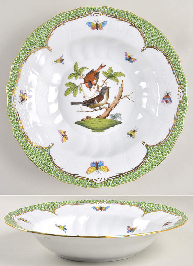 Rothschild Bird Green Border (ROEV) Large Rim Soup Bowl by Herend-1