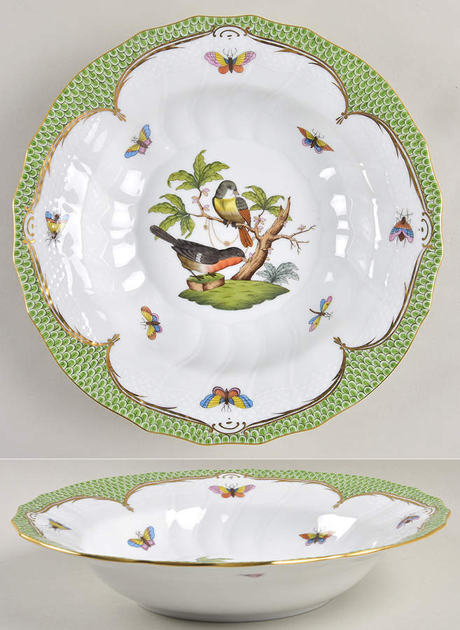 Rothschild Bird Green Border (ROEV) Large Rim Soup Bowl by Herend-1