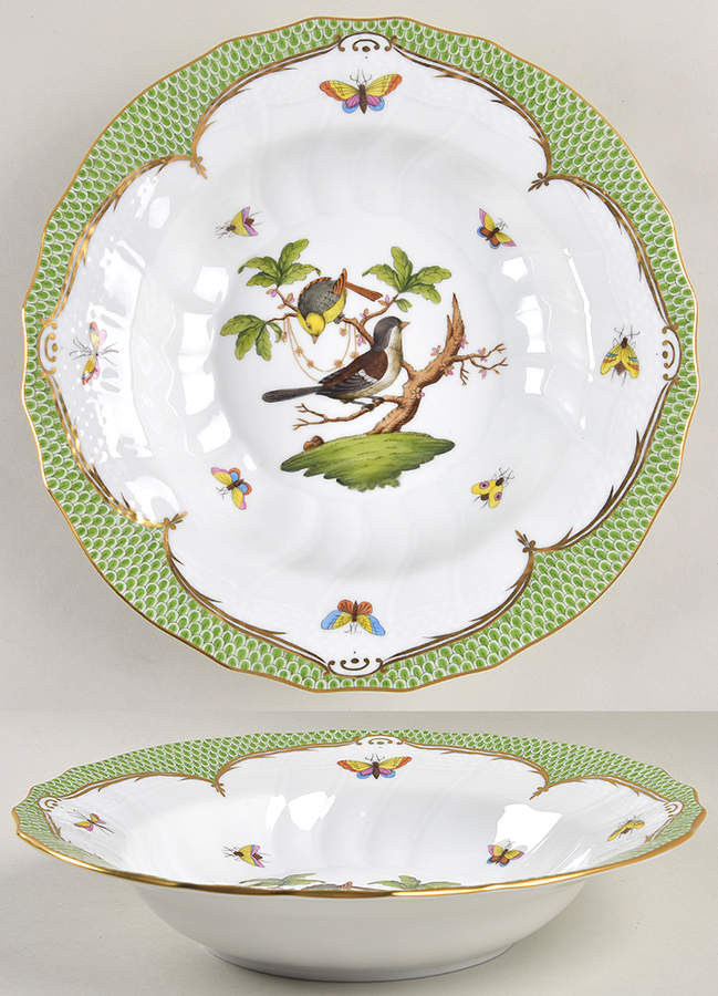 Rothschild Bird Green Border (ROEV) Large Rim Soup Bowl by Herend-1