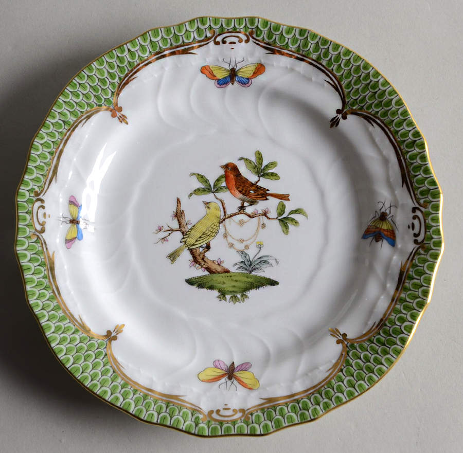 Rothschild Bird Green Border (ROEV) Bread & Butter Plate by Herend-1