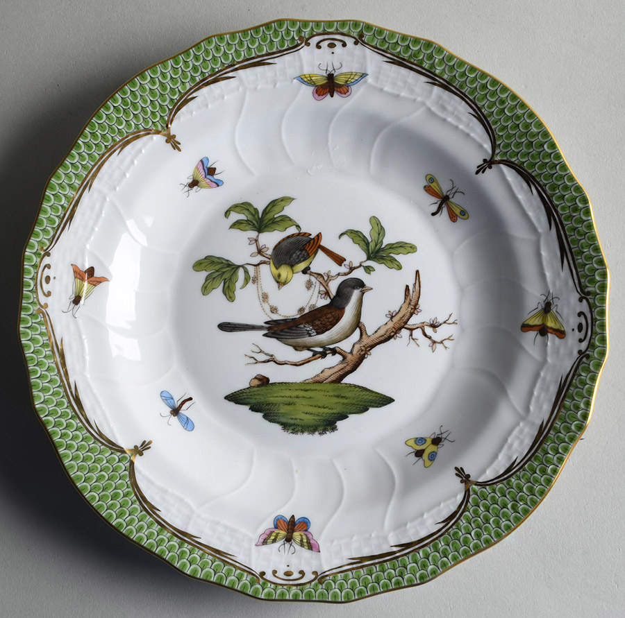 Rothschild Bird Green Border (ROEV) Dessert/Pie Plate by Herend-1