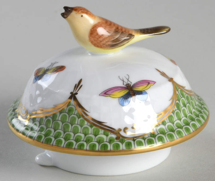 Rothschild Bird Green Border (ROEV) Lid for Small Teapot by Herend-1