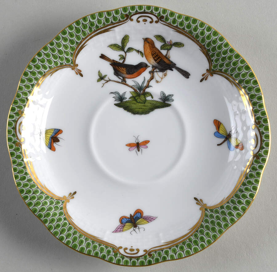 Rothschild Bird Green Border (ROEV) Saucer for Footed Cup by Herend-1