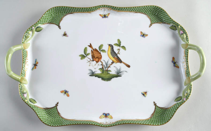 Rothschild Bird Green Border (ROEV) 18" Rectangular Serving Platter by Herend-1