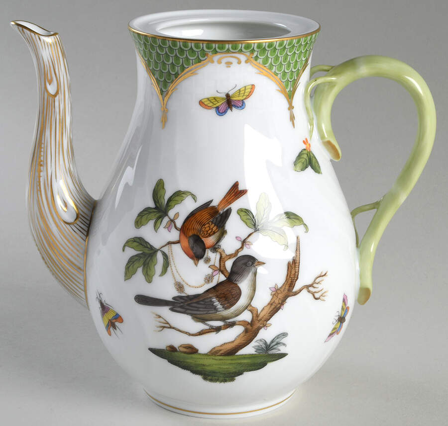 Rothschild Bird Green Border (ROEV) Small Coffee Pot No Lid by Herend-1