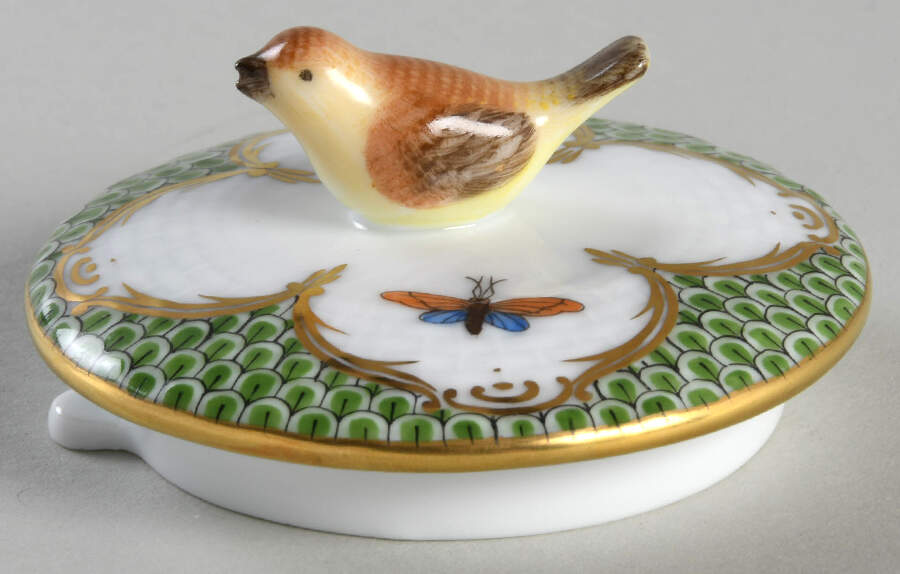 Rothschild Bird Green Border (ROEV) Lid for Small Coffee Pot by Herend-1