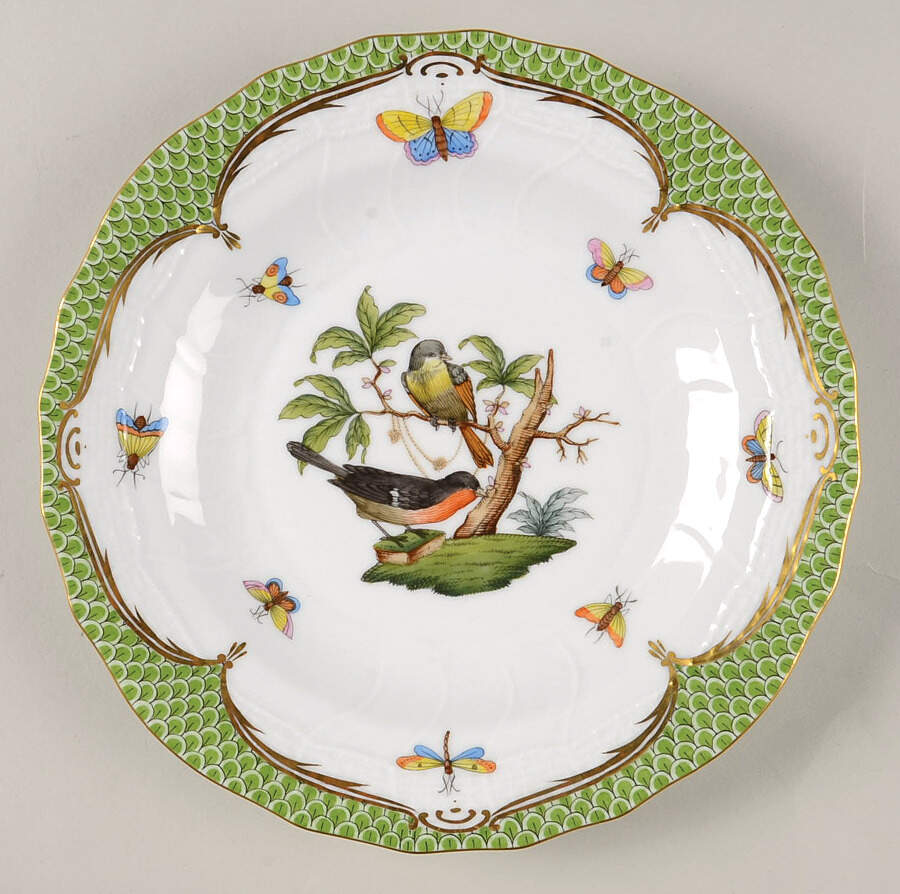 Rothschild Bird Green Border (ROEV) Dessert/Pie Plate by Herend-1