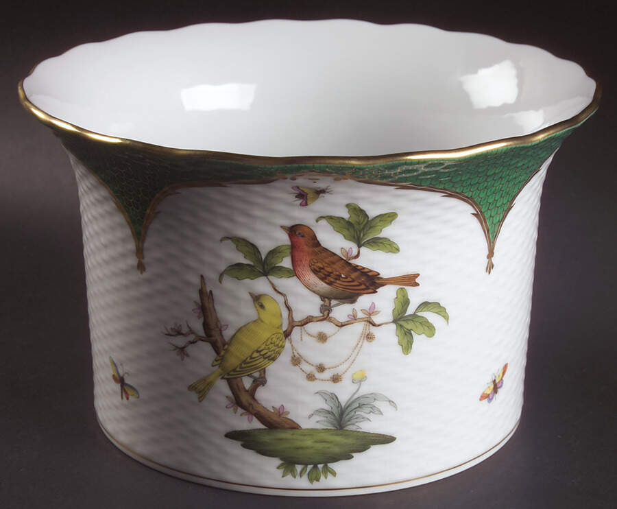 Rothschild Bird Green Border (ROEV) 6" Cachepot by Herend-1