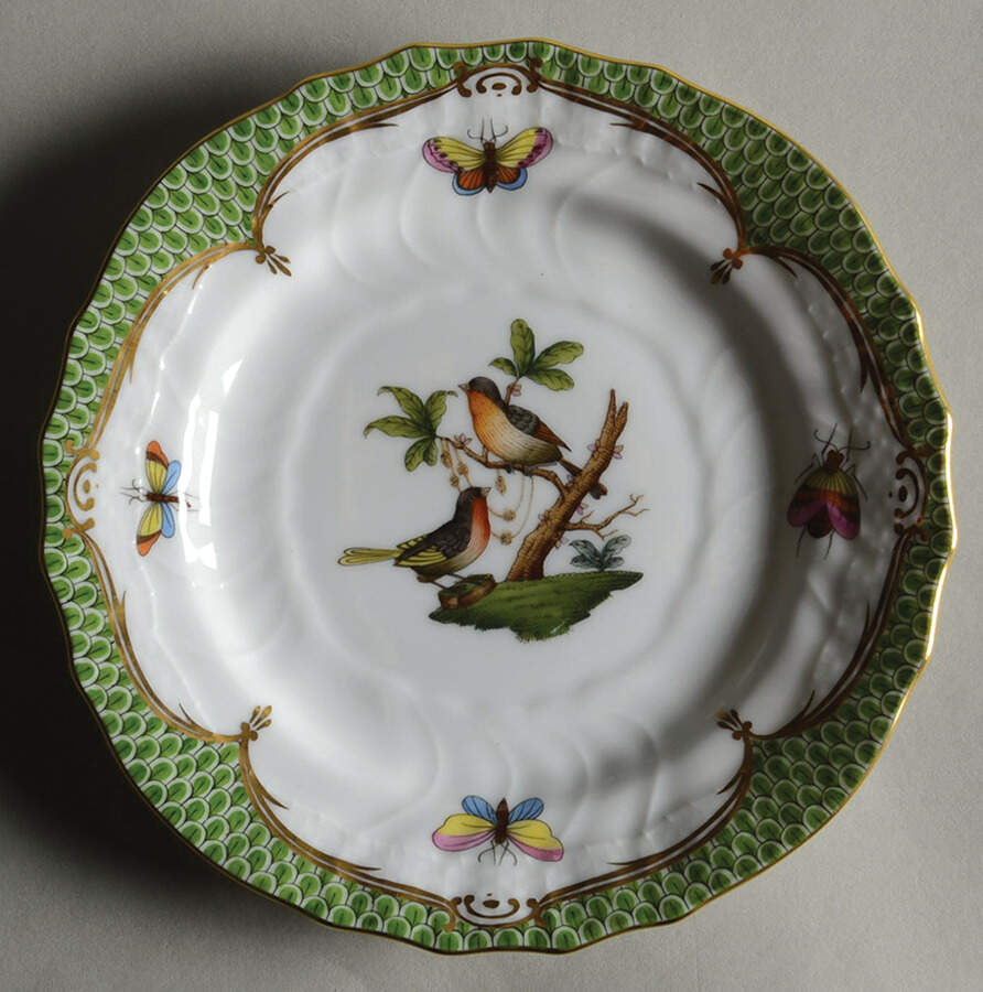 Rothschild Bird Green Border (ROEV) Bread & Butter Plate by Herend-1
