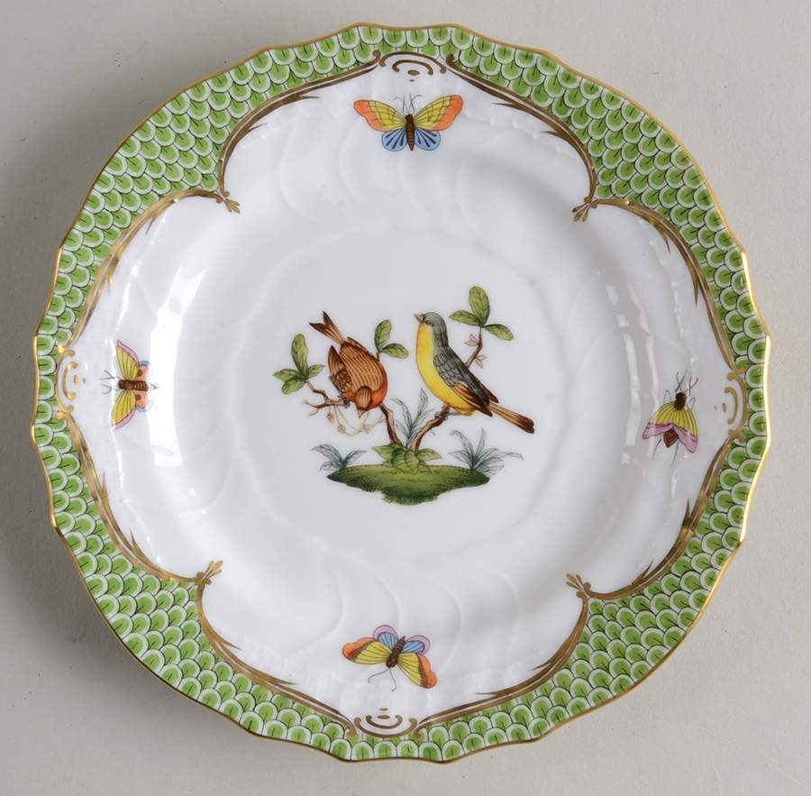 Rothschild Bird Green Border (ROEV) Bread & Butter Plate by Herend-1