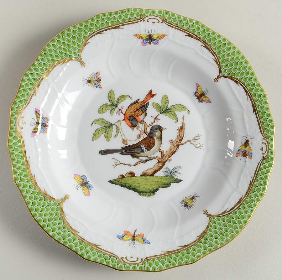 Rothschild Bird Green Border (ROEV) Dessert/Pie Plate by Herend-1