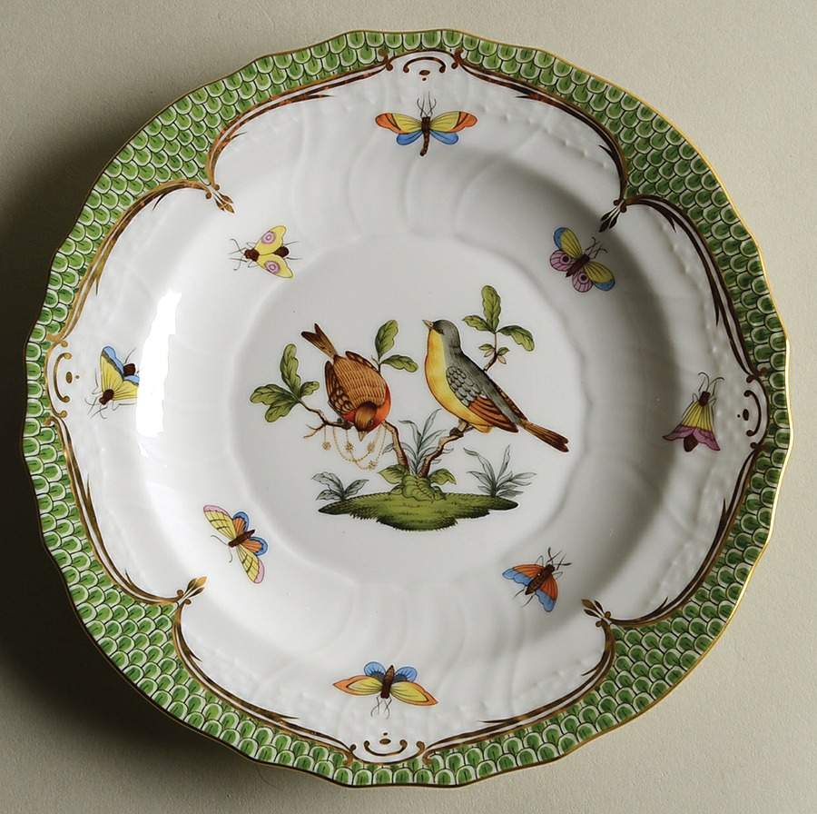 Rothschild Bird Green Border (ROEV) Salad Plate by Herend-1