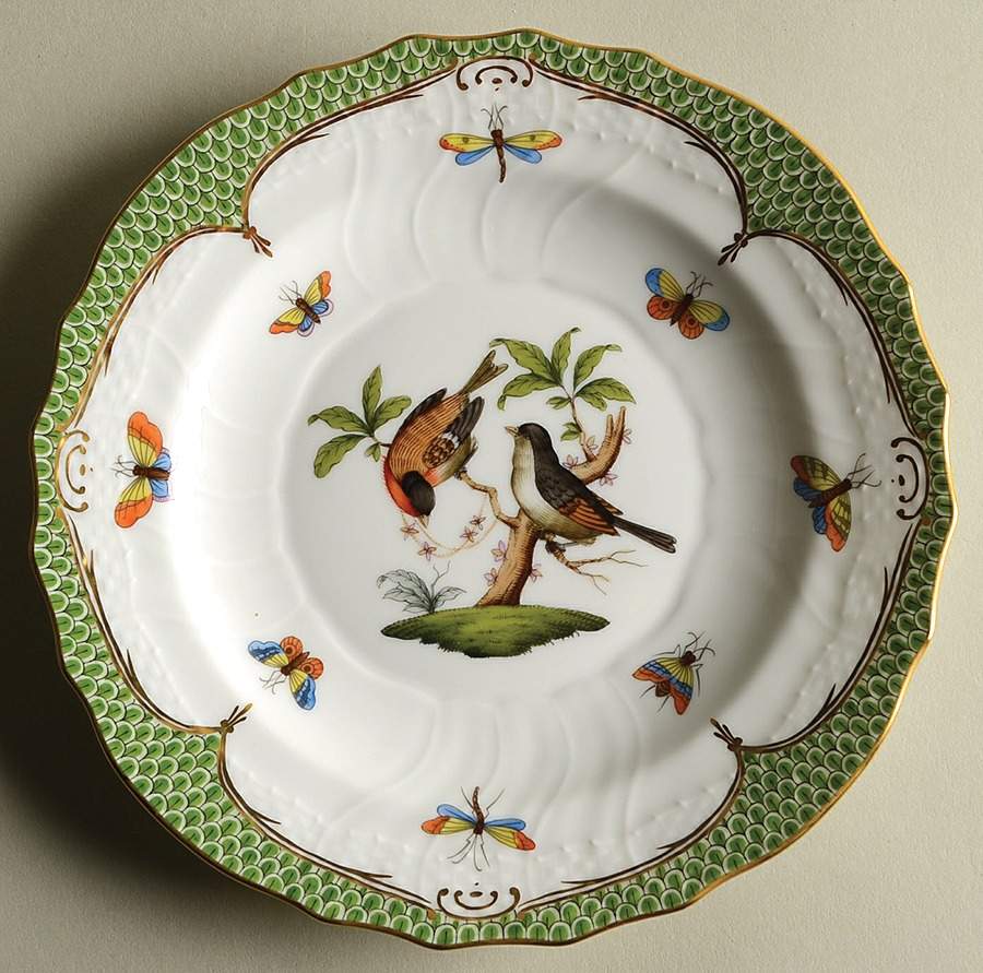 Rothschild Bird Green Border (ROEV) Salad Plate by Herend-1