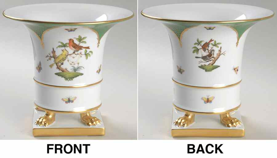 Rothschild Bird Green Border (ROEV) 7" Claw Footed Urn Vase by Herend-1
