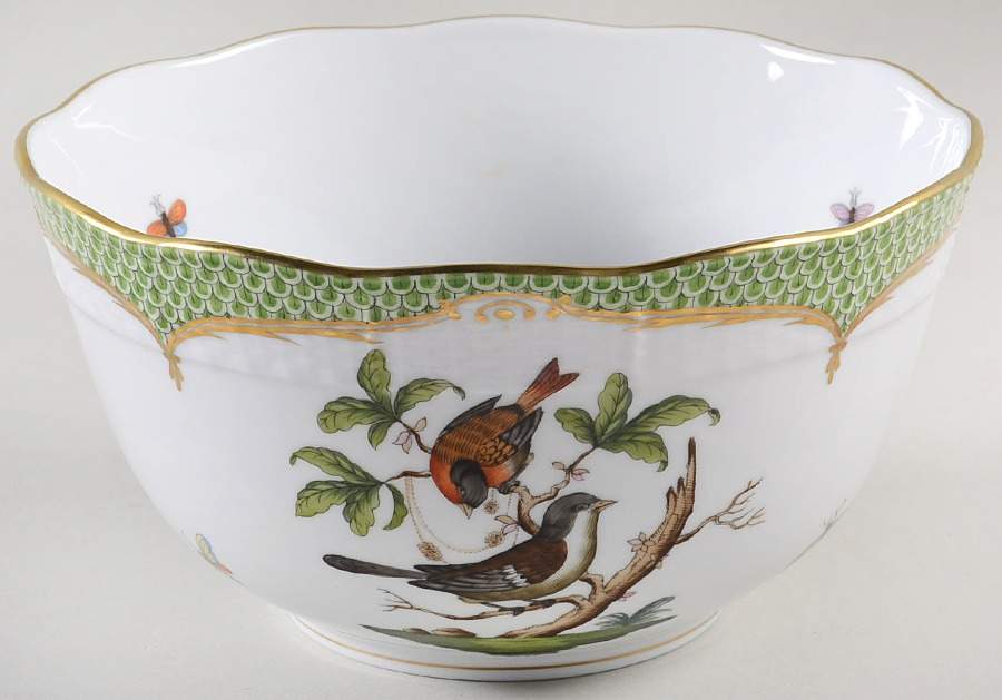Rothschild Bird Green Border (ROEV) 7" Round Vegetable Bowl by Herend-1