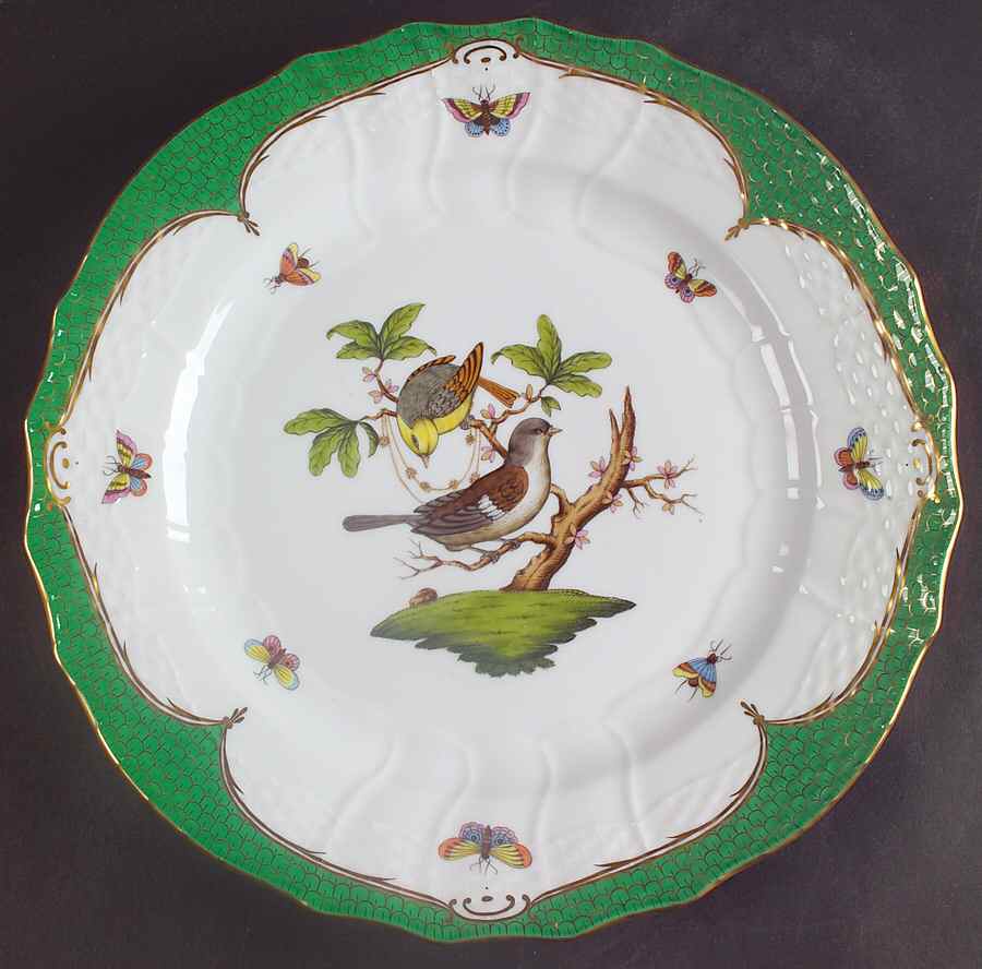 Rothschild Bird Green Border (ROEV) Service Plate (Charger) by Herend-1