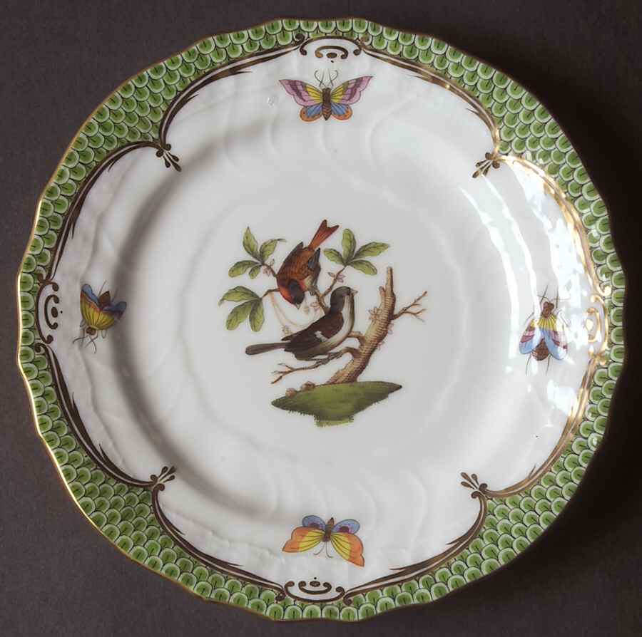 Rothschild Bird Green Border (ROEV) Bread & Butter Plate by Herend-1