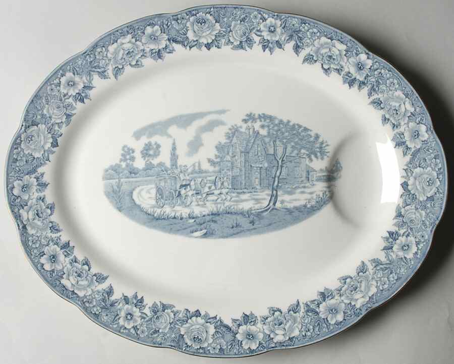 Coaching Scenes Blue 16" Oval Serving Platter by Haviland-1