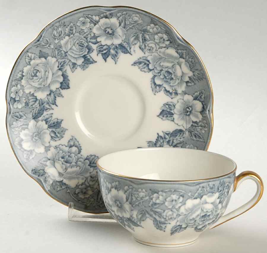 Coaching Scenes Blue Flat Cup & Saucer Set by Haviland-1