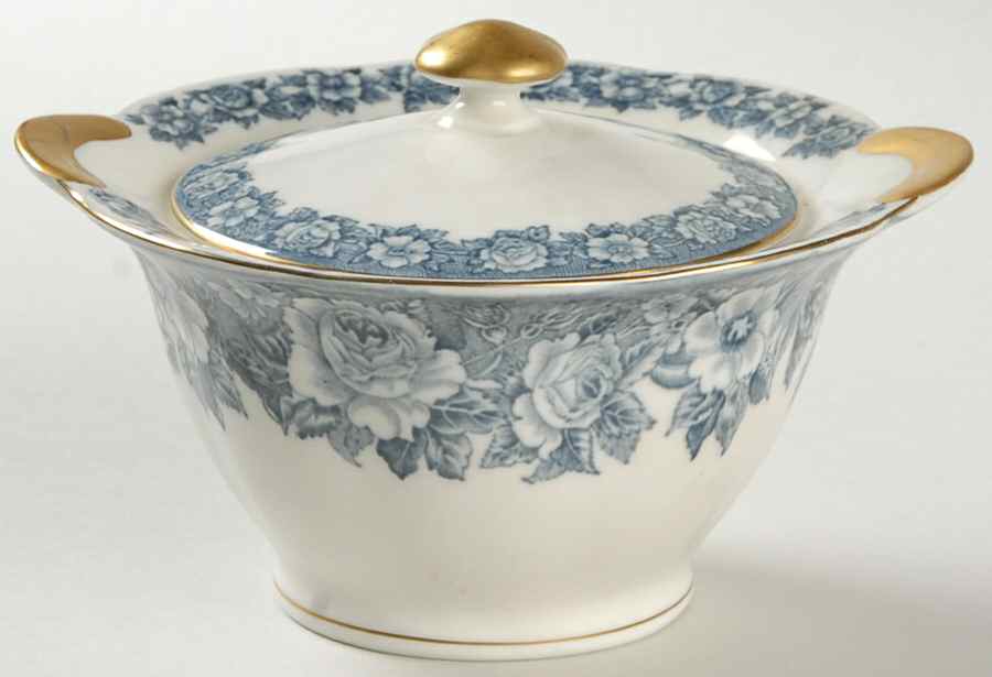 Coaching Scenes Blue Sugar Bowl & Lid by Haviland-1