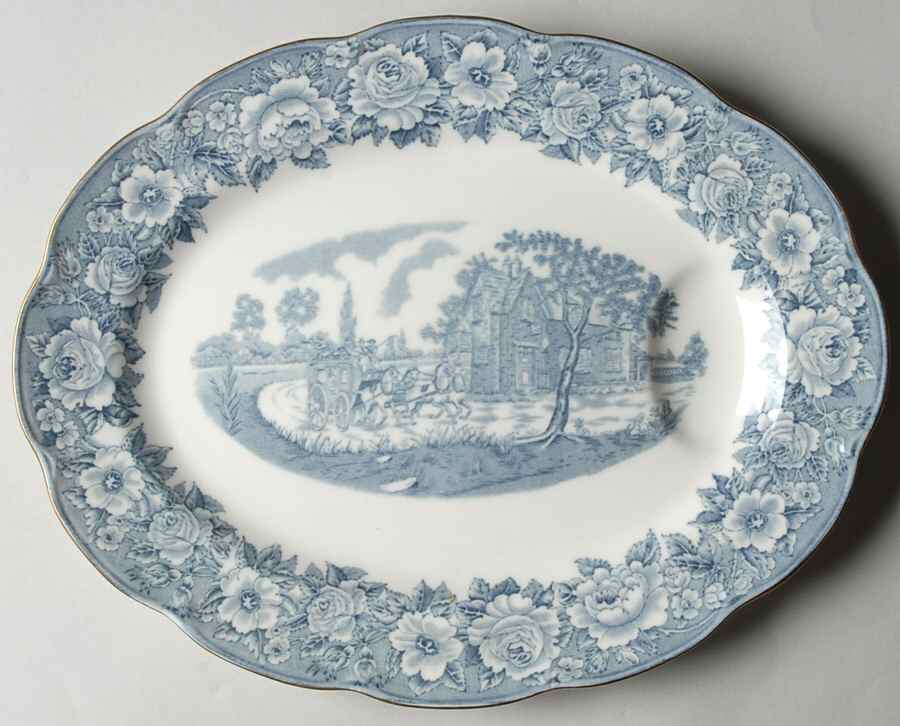 Coaching Scenes Blue 11" Oval Serving Platter by Haviland-1
