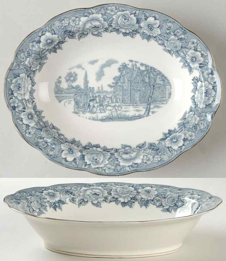 Coaching Scenes Blue 9" Oval Vegetable Bowl by Haviland-1